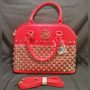 NX Red Studded Top-Handle Satchel – NWT